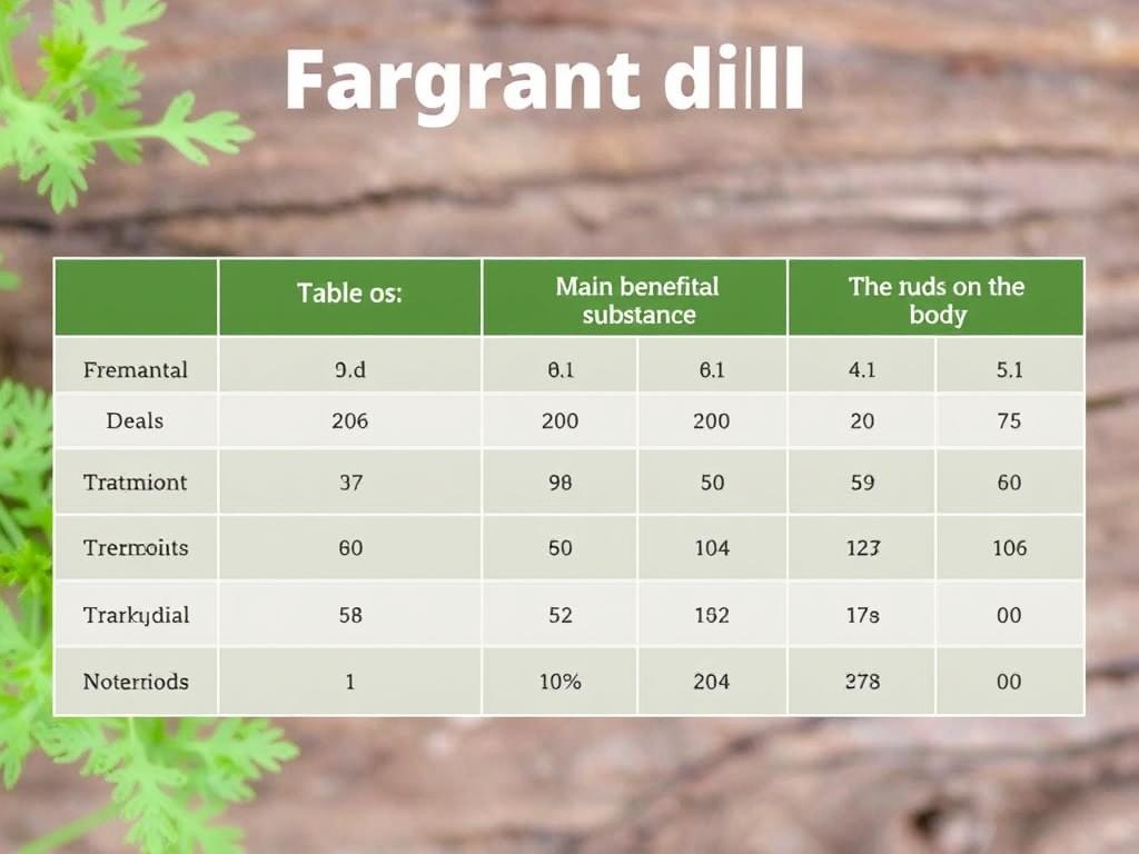Укроп пахучий: полезные свойства. Таблица: Основные полезные вещества укропа пахучего и их влияние на организм